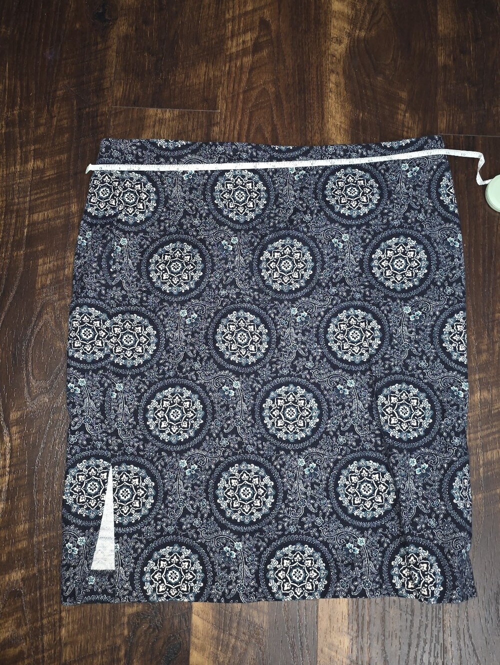 LOFT Navy and Teal Paisley Print Skirt